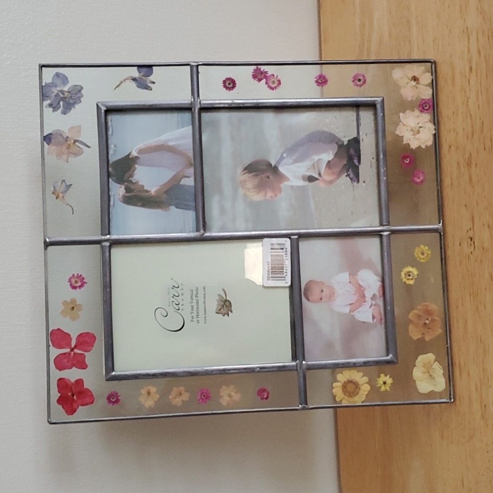 Pewter Artium Garden Four Section Flower Encased Picture Frame